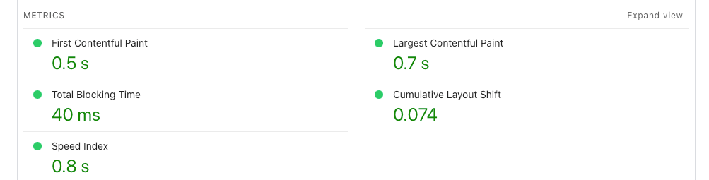 An example screenshot from Page Speed Insights