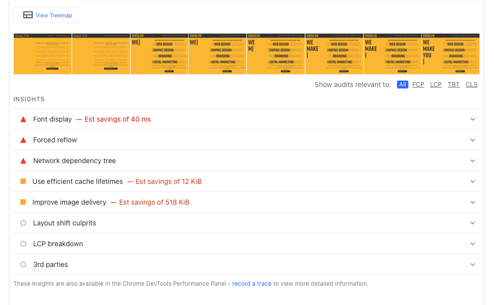 An example screenshot from Page Speed Insights