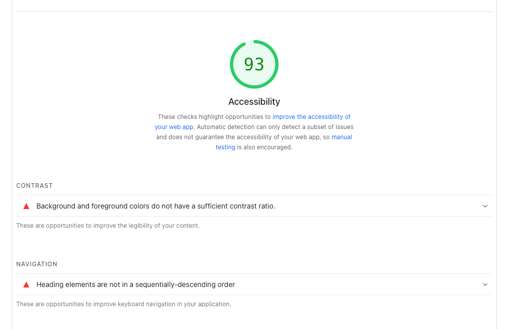 An example screenshot from Page Speed Insights