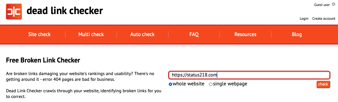 The Dead Link Checker website