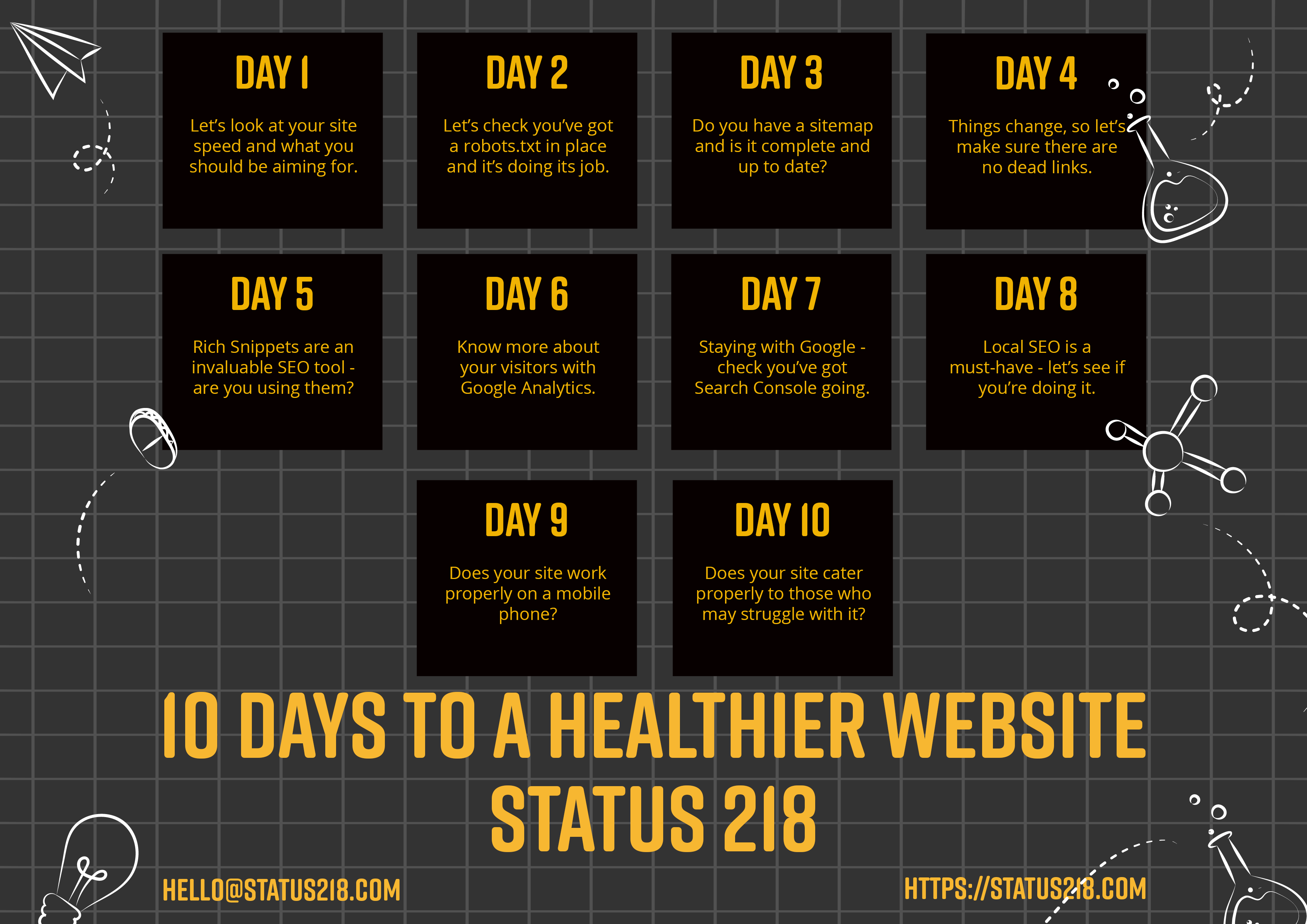 The schedule for our 10 Days to a Healthier Website series